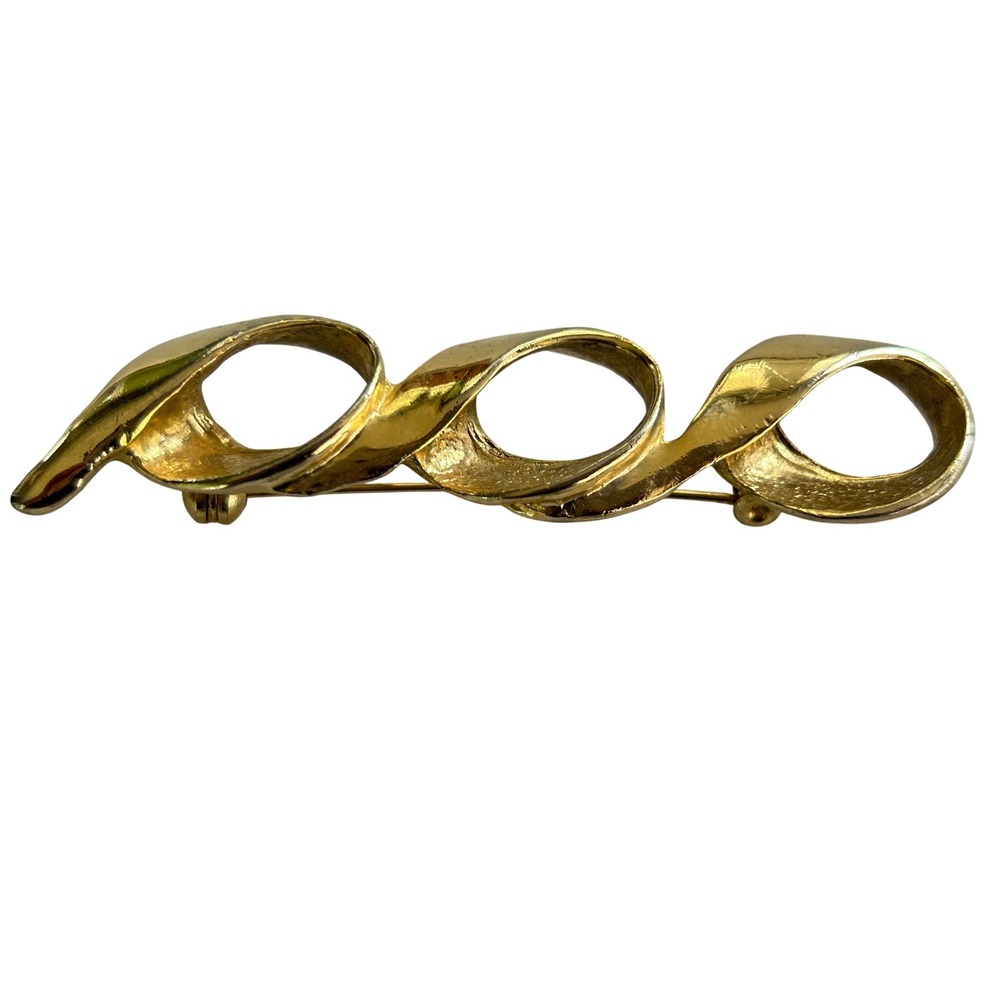 Vintage Brushed‎ And Smooth Gold Tone Brooch By Allison Reed Company